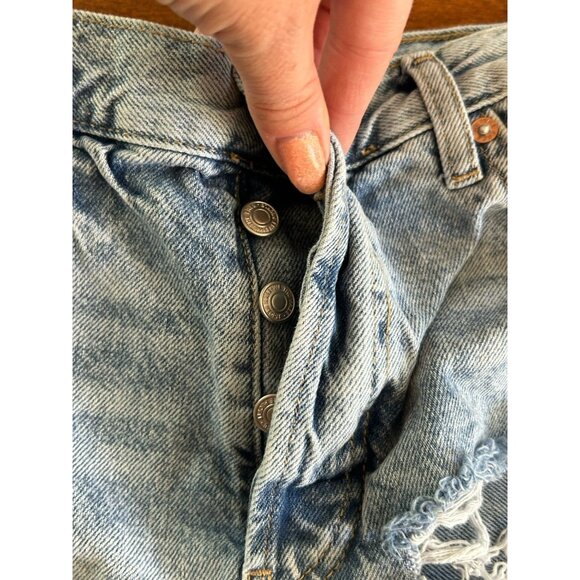 We The Free People Denim Shorts Sz 29 Distressed Frayed Hem Button Fly - Picture 3 of 7